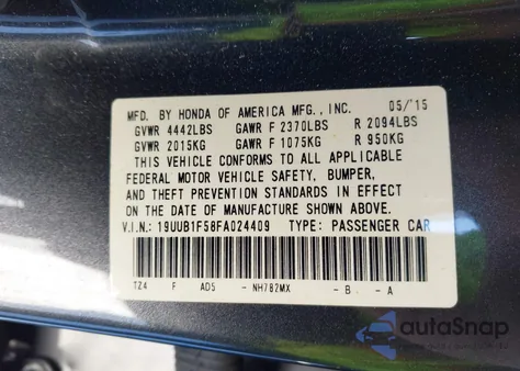 2015 Acura Tlx Tech z USA, uszkodzony, nr VIN 19UUB1F58FA024409